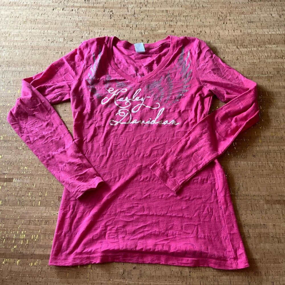Harley Davidson pink and white long sleeve shirt